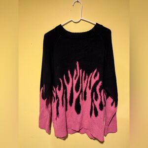 Aelfric Eden Solid Black Hot Pink Flames Sweater Men’s Size S